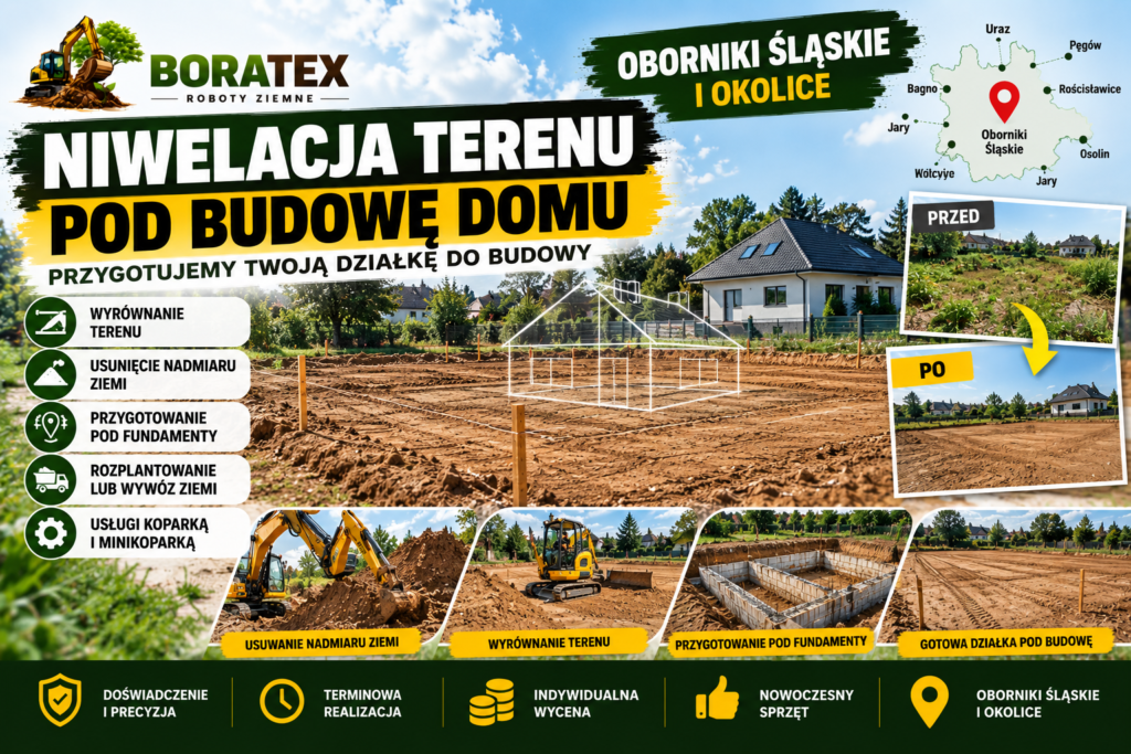 Niwelacja terenu pod budowę domu Oborniki Śląskie